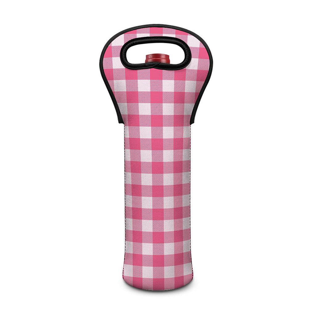 Pink And White Buffalo Check Print Single Neoprene Wine Tote