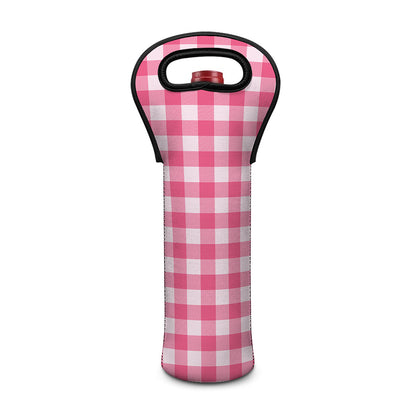 Pink And White Buffalo Check Print Single Neoprene Wine Tote
