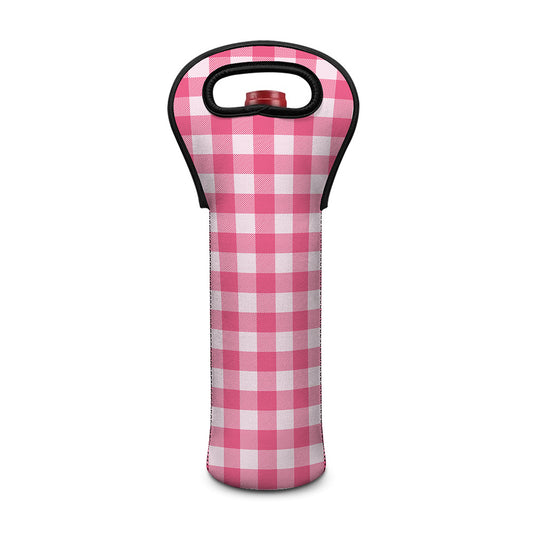 Pink And White Buffalo Check Print Single Neoprene Wine Tote