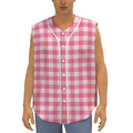 Pink And White Buffalo Check Print Sleeveless Baseball Jersey