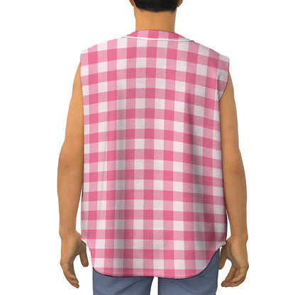 Pink And White Buffalo Check Print Sleeveless Baseball Jersey