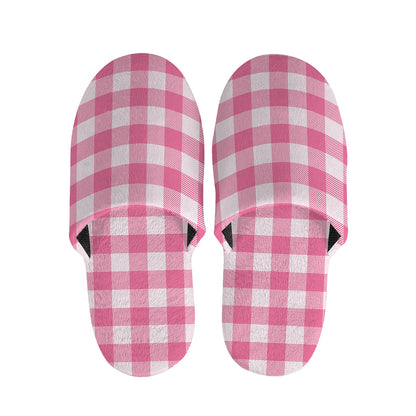 Pink And White Buffalo Check Print Slippers