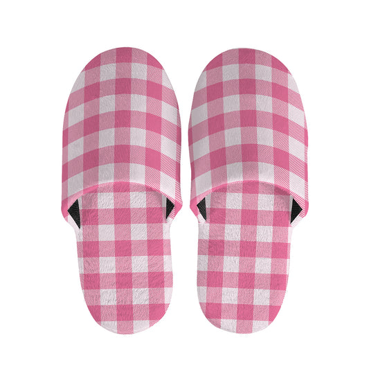 Pink And White Buffalo Check Print Slippers