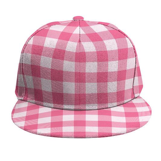 Pink And White Buffalo Check Print Snapback Cap