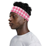 Pink And White Buffalo Check Print Sports Headband