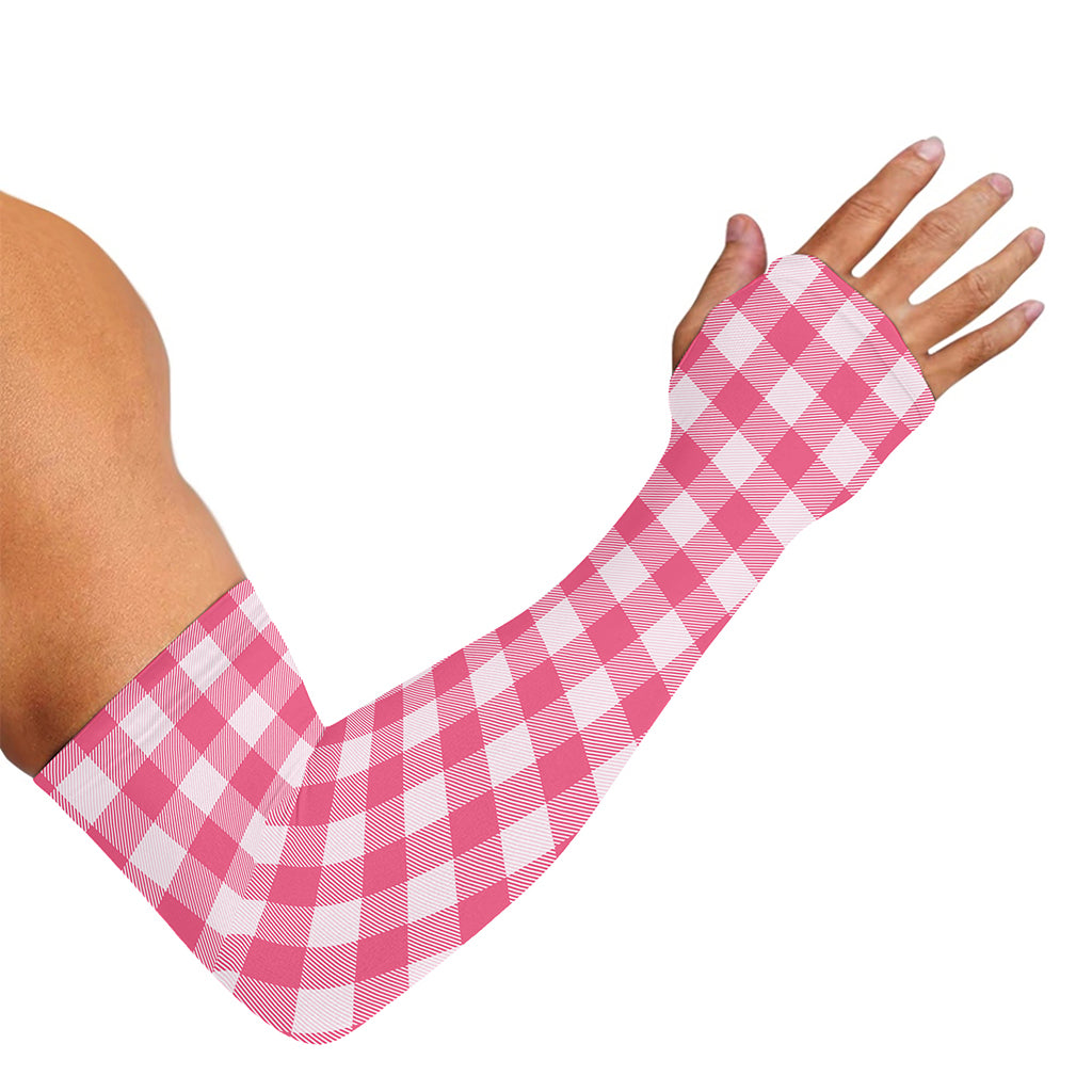Pink And White Buffalo Check Print Sun Protection Arm Sleeves