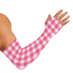 Pink And White Buffalo Check Print Sun Protection Arm Sleeves