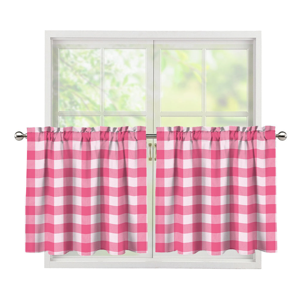 Pink And White Buffalo Check Print Tier Curtains