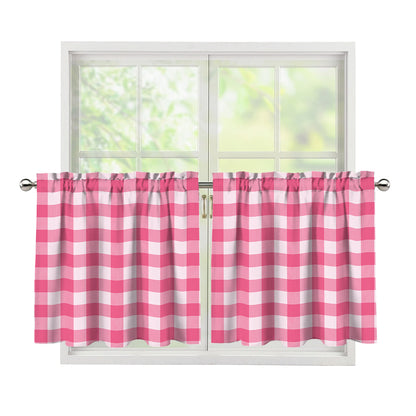 Pink And White Buffalo Check Print Tier Curtains