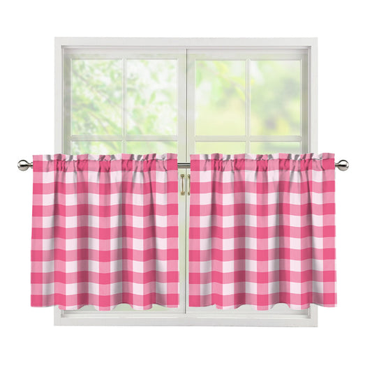 Pink And White Buffalo Check Print Tier Curtains