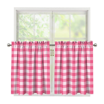 Pink And White Buffalo Check Print Tier Curtains