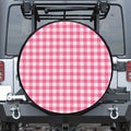 Pink And White Buffalo Check Print Tire Cover