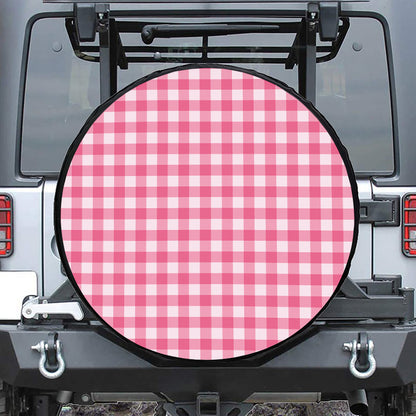 Pink And White Buffalo Check Print Tire Cover