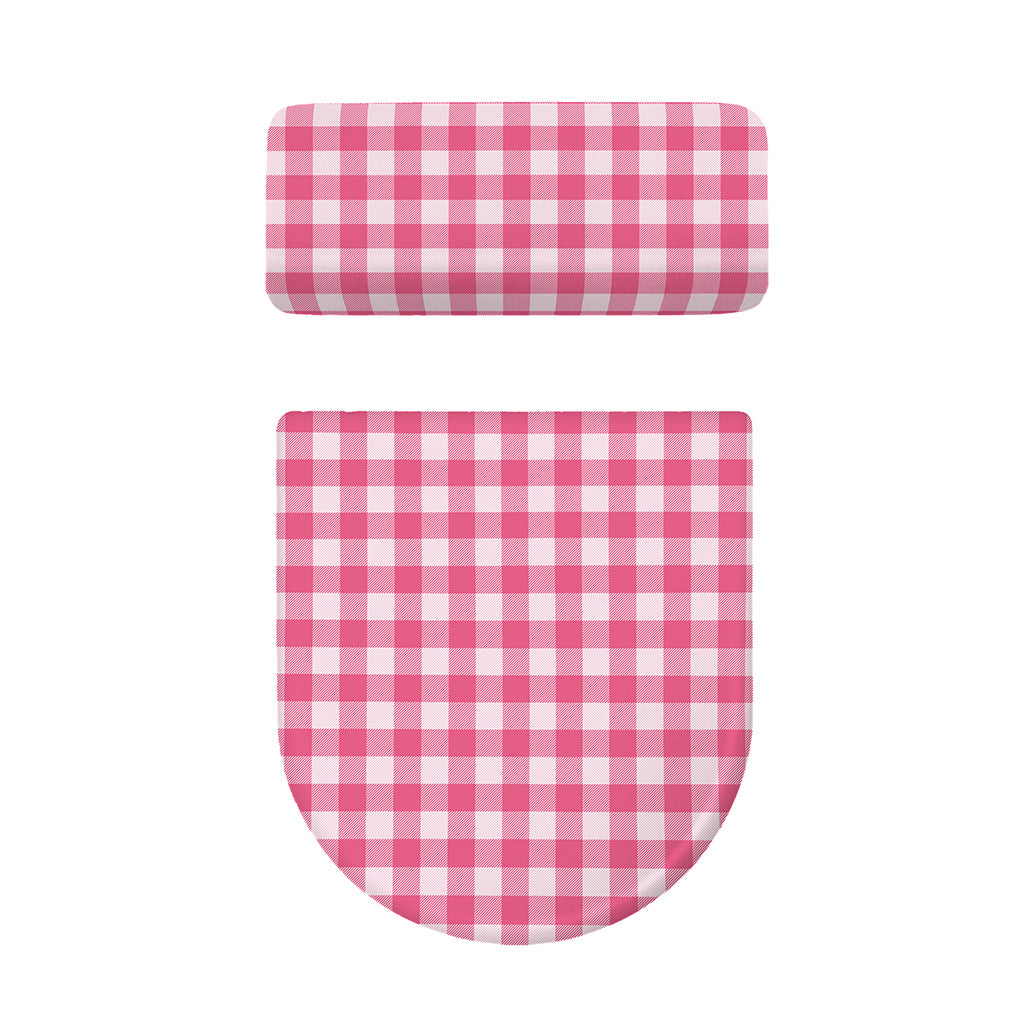 Pink And White Buffalo Check Print Toilet Lid And Tank Cover Set