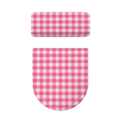 Pink And White Buffalo Check Print Toilet Lid And Tank Cover Set