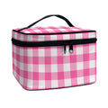 Pink And White Buffalo Check Print Travel Makeup Bag
