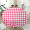 Pink And White Buffalo Check Print Waterproof Round Tablecloth