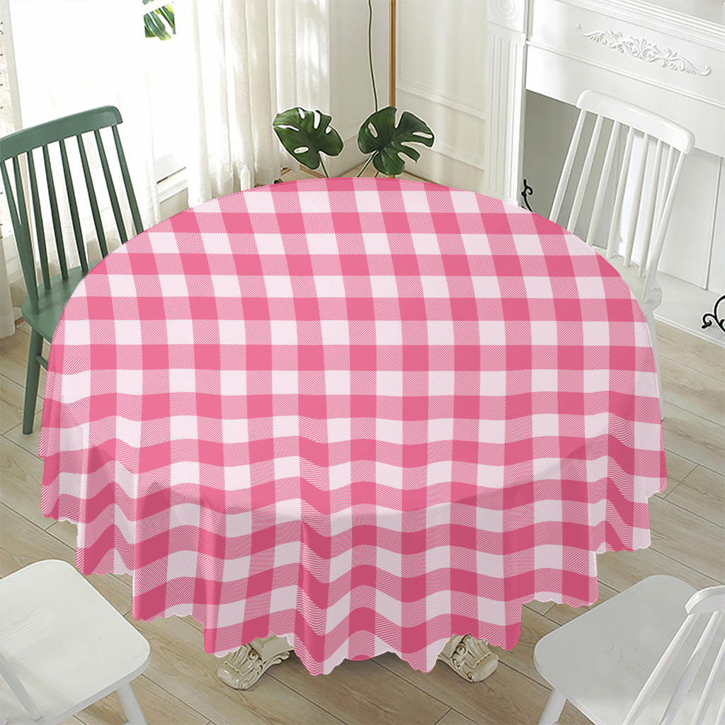 Pink And White Buffalo Check Print Waterproof Round Tablecloth