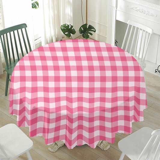 Pink And White Buffalo Check Print Waterproof Round Tablecloth