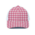 Pink And White Buffalo Check Print White Mesh Trucker Hat
