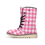 Pink And White Buffalo Check Print Winter Boots