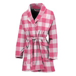 Pink And White Buffalo Check Print Women's Bathrobe