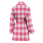 Pink And White Buffalo Check Print Women's Bathrobe