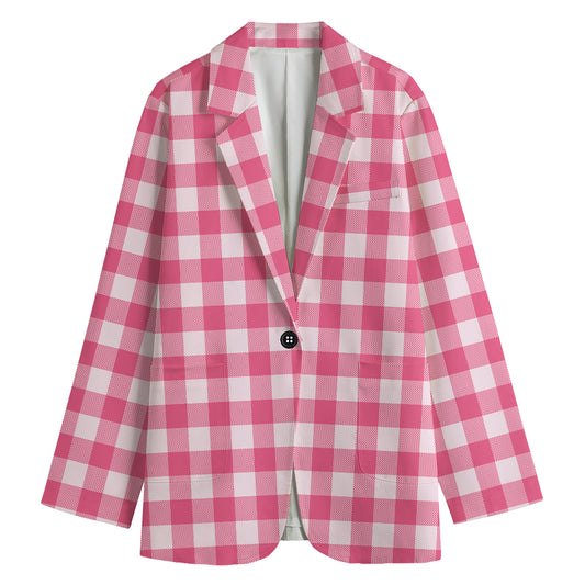 Pink And White Buffalo Check Print Women's Blazer