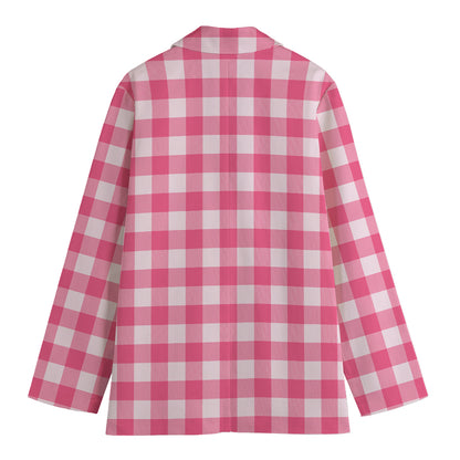 Pink And White Buffalo Check Print Women's Blazer