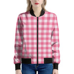 Pink And White Buffalo Check Print Women's Bomber Jacket