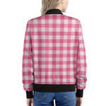 Pink And White Buffalo Check Print Women's Bomber Jacket