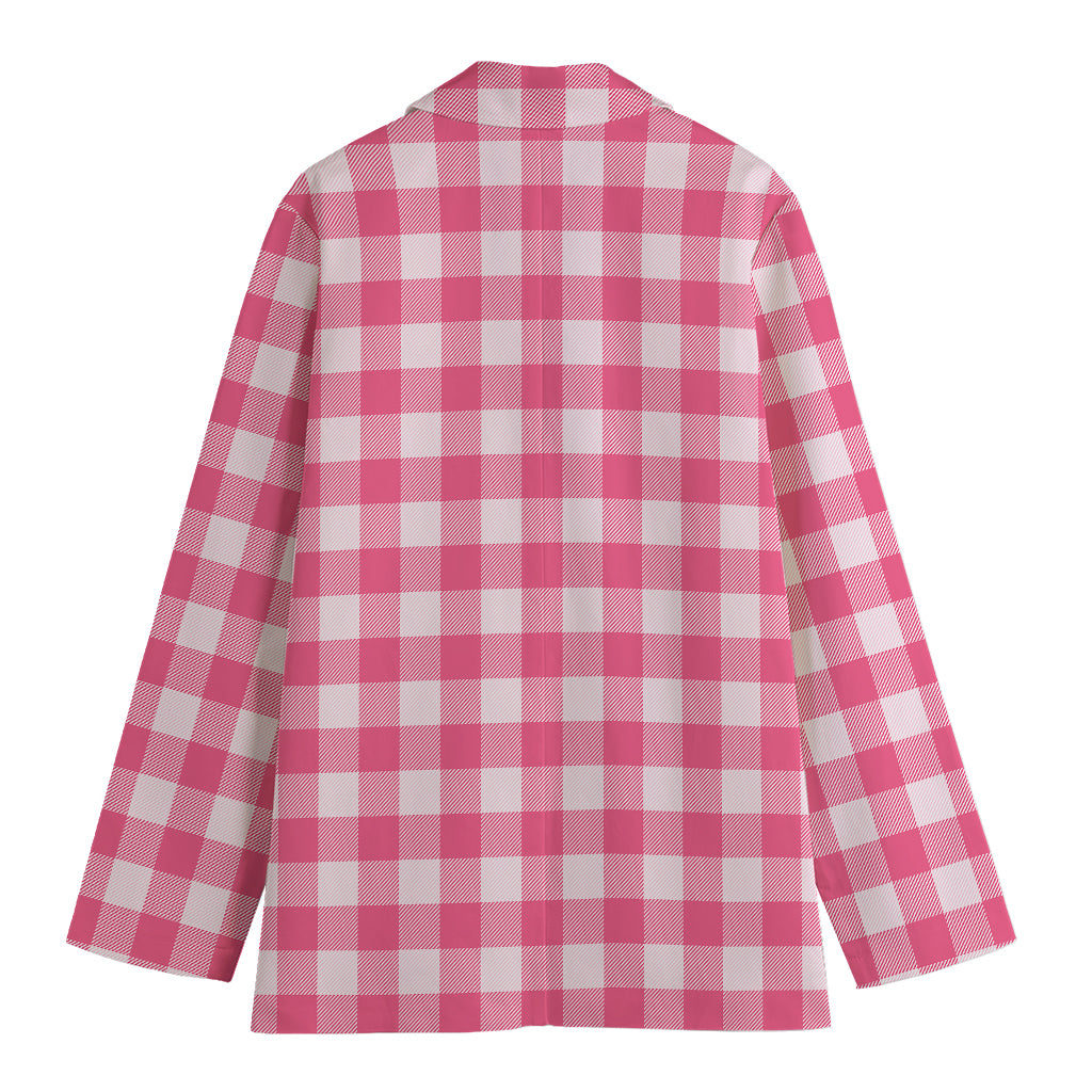 Pink And White Buffalo Check Print Women's Cotton Blazer