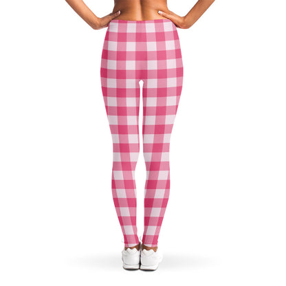 Pink And White Buffalo Check Print Women's Leggings