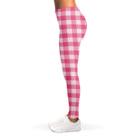 Pink And White Buffalo Check Print Women's Leggings