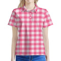 Pink And White Buffalo Check Print Women's Polo Shirt