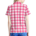 Pink And White Buffalo Check Print Women's Polo Shirt