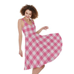 Pink And White Buffalo Check Print Women's Sleeveless Dress