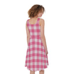 Pink And White Buffalo Check Print Women's Sleeveless Dress