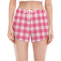 Pink And White Buffalo Check Print Women's Split Running Shorts
