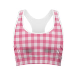 Pink And White Buffalo Check Print Women's Sports Bra