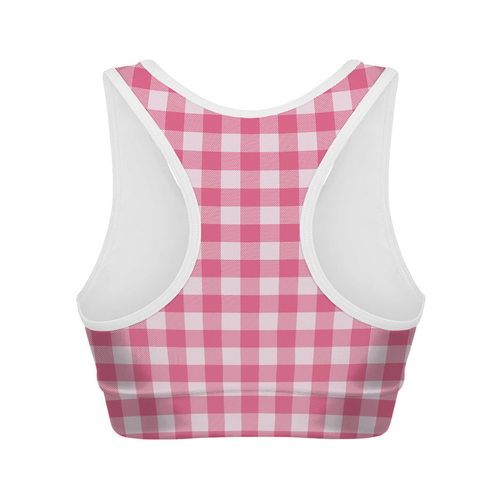 Pink And White Buffalo Check Print Women's Sports Bra