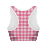 Pink And White Buffalo Check Print Women's Sports Bra