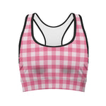 Pink And White Buffalo Check Print Women's Sports Bra