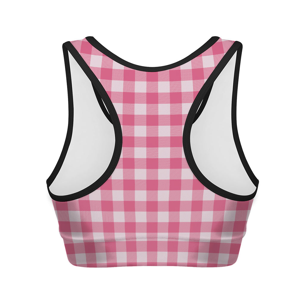 Pink And White Buffalo Check Print Women's Sports Bra