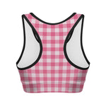 Pink And White Buffalo Check Print Women's Sports Bra