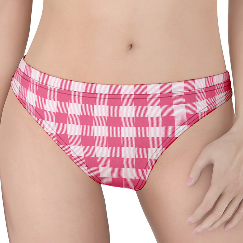 Pink And White Buffalo Check Print Women's Thong