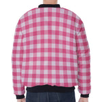 Pink And White Buffalo Check Print Zip Sleeve Bomber Jacket