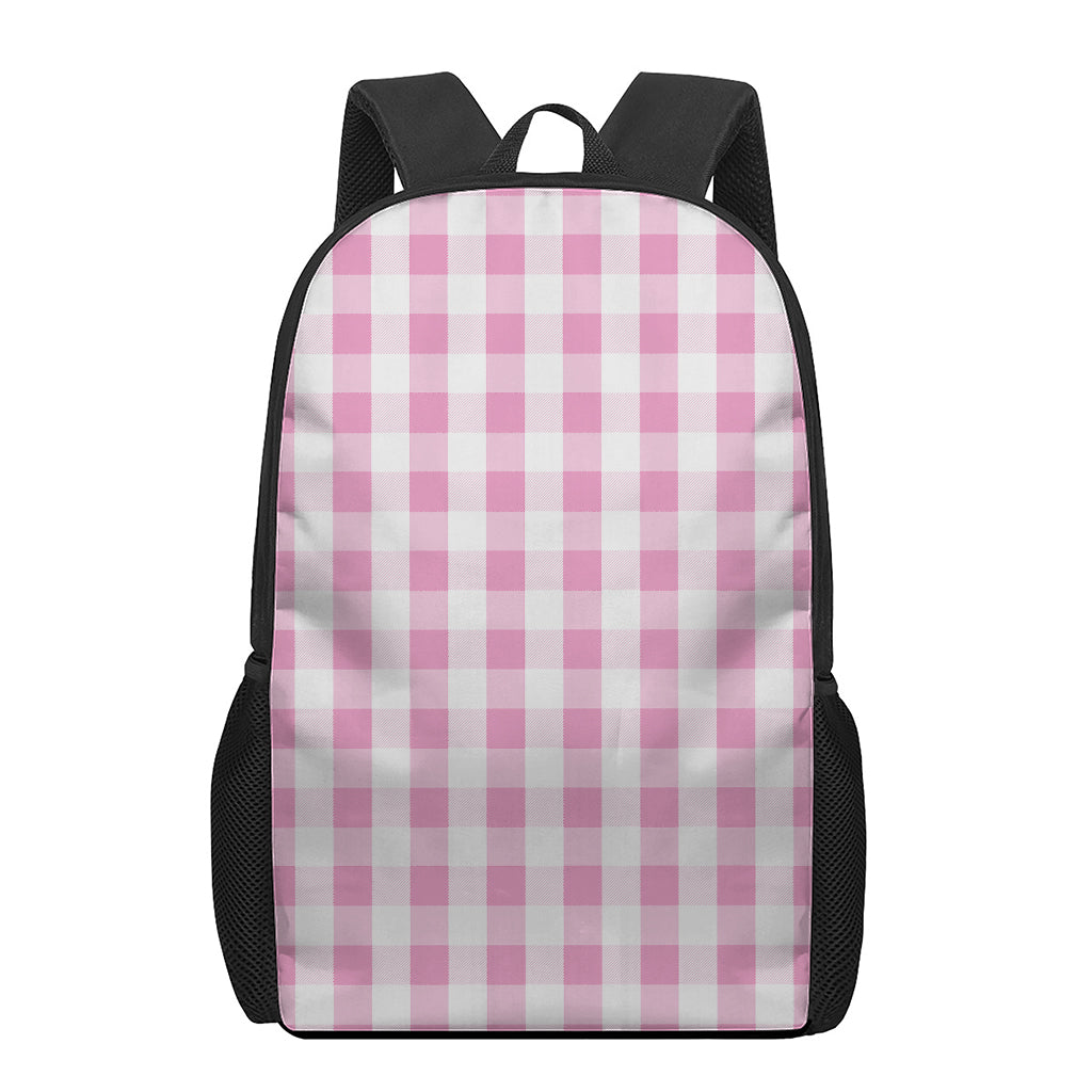 Pink And White Check Pattern Print 17 Inch Backpack