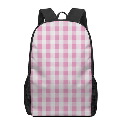 Pink And White Check Pattern Print 17 Inch Backpack