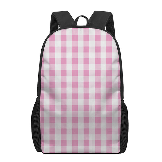 Pink And White Check Pattern Print 17 Inch Backpack